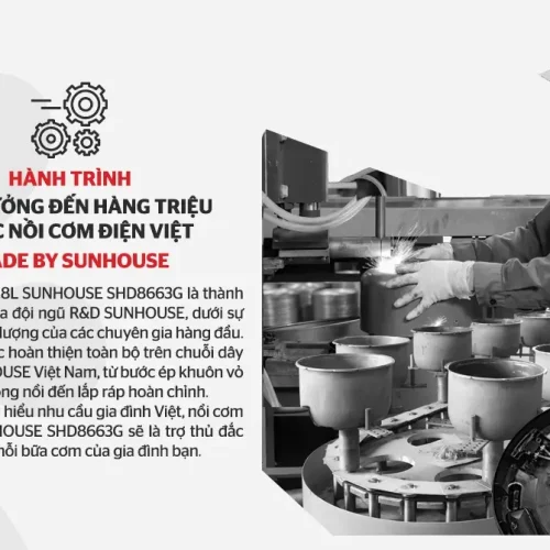 Nồi cơm điện SUNHOUSE SHD8663G 1.8 lít 700W sản xuất tại Việt Nam
