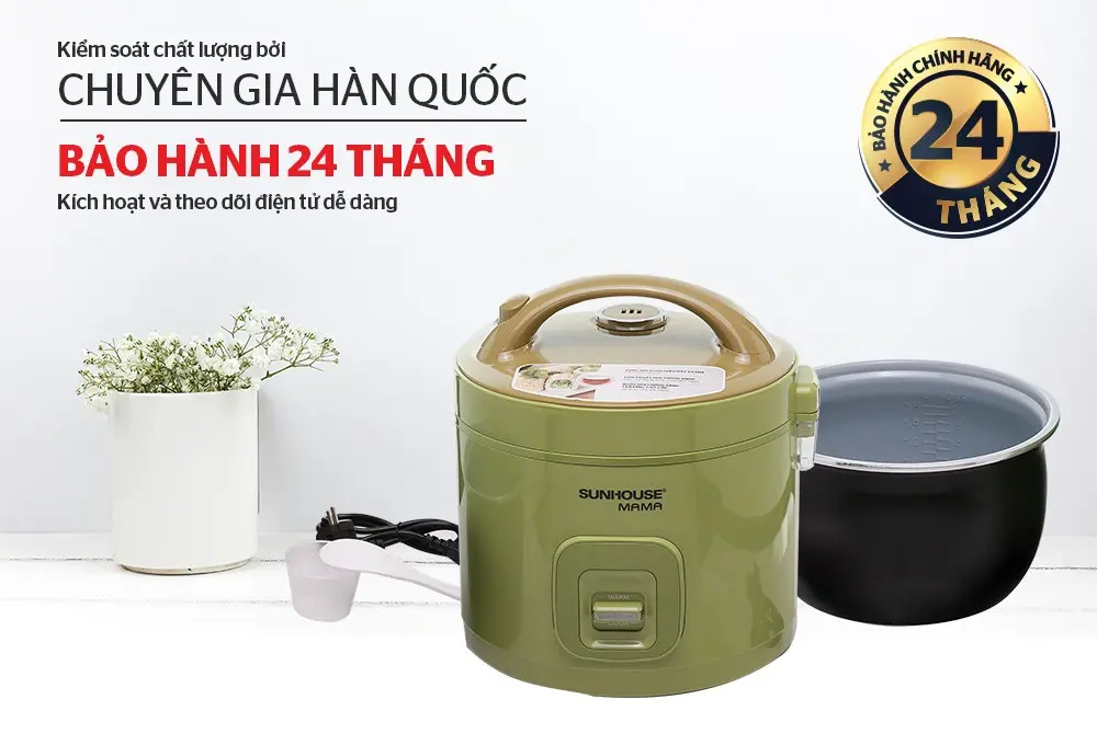 Nồi cơm điện SUNHOUSE SHD8665G 1.8 lít màu xanh rêu kèm lòng nồi chống dính