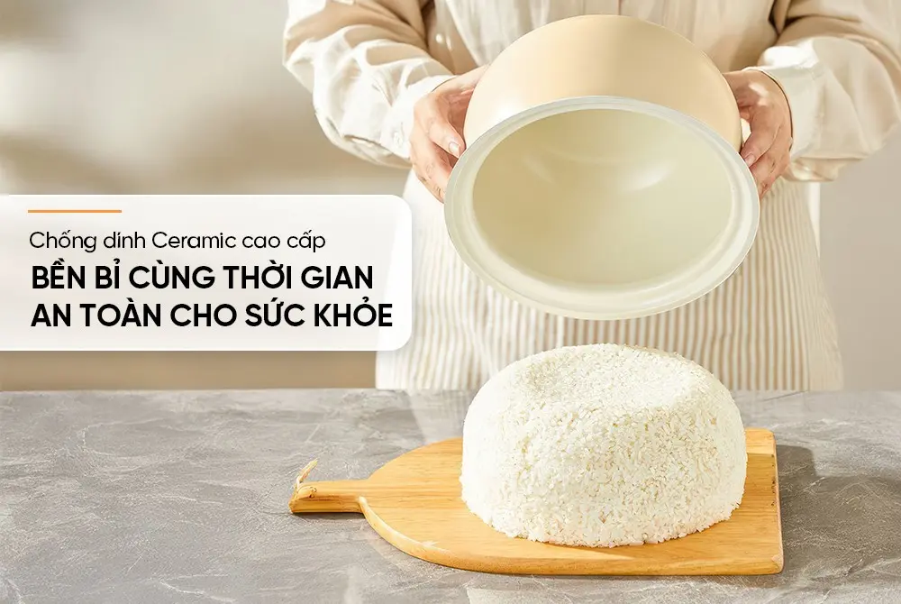 Lòng nồi chống dính Ceramic của nồi cơm điện SUNHOUSE SHD8667