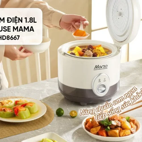 Nồi cơm điện SUNHOUSE SHD8667 1.8 lít đang chế biến món ăn