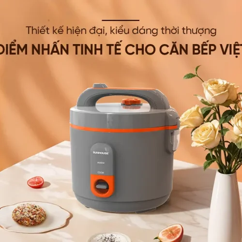 Nồi cơm điện SUNHOUSE SHD8670 2.2 lít màu xám cam trong bếp