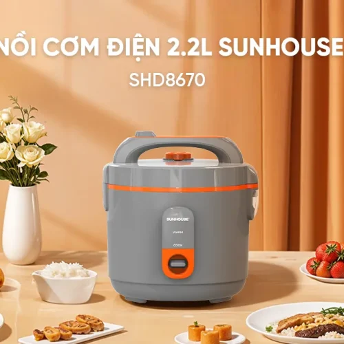 Nồi cơm điện SUNHOUSE SHD8670 2.2 lít màu xám cam chính diện