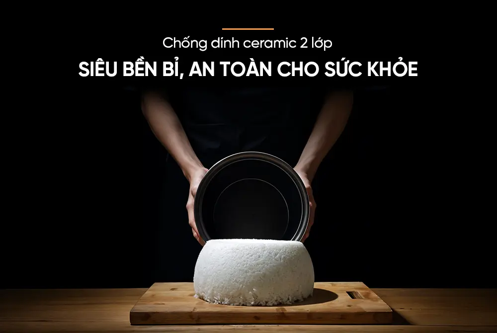 Lòng nồi chống dính ceramic 2 lớp của nồi cơm điện SUNHOUSE SHD8670