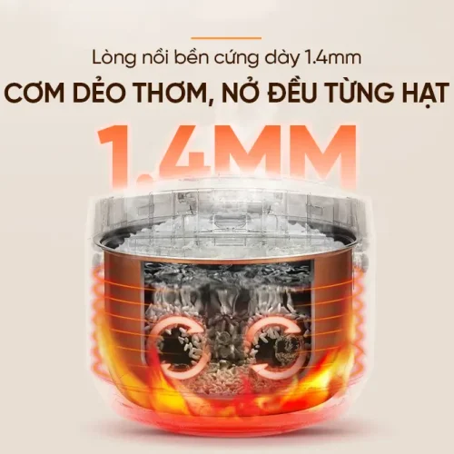 Lòng nồi dày 1,4 mm và mâm nhiệt của nồi cơm điện SUNHOUSE SHD8670
