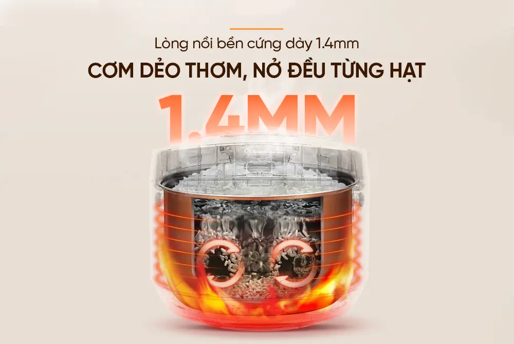 Lòng nồi dày 1,4 mm và mâm nhiệt của nồi cơm điện SUNHOUSE SHD8670