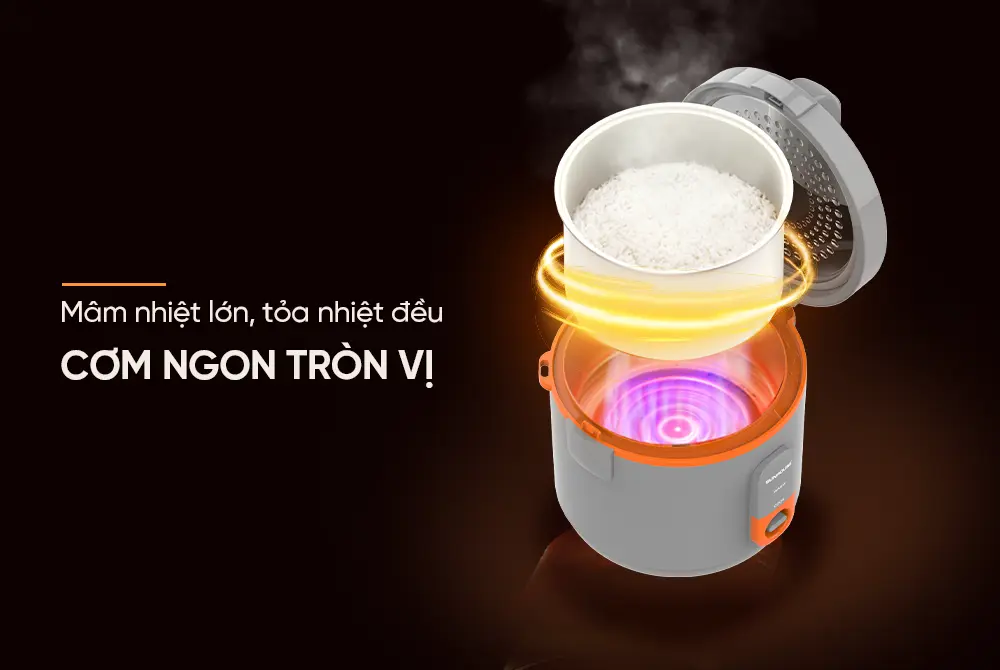 Lòng nồi và mâm nhiệt lớn tỏa nhiệt đều của nồi cơm điện SUNHOUSE SHD8670 2.2 lít