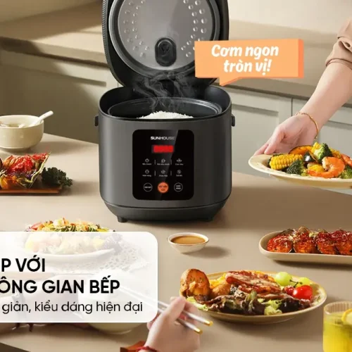 Nồi cơm điện SUNHOUSE SHD8825 1.5 lít trong không gian bếp