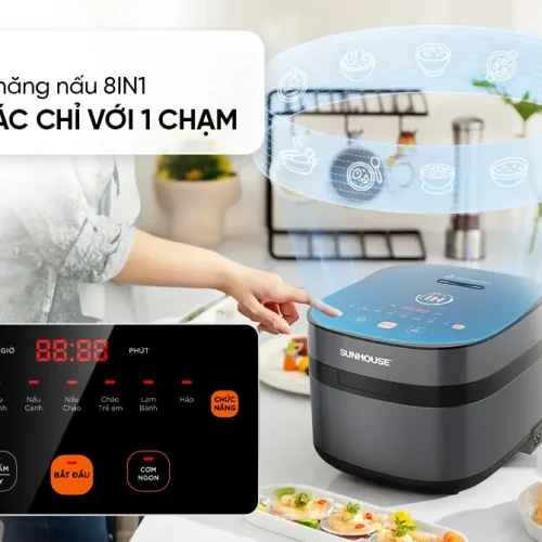 Nồi cơm điện SUNHOUSE SHD8827 với bảng điều khiển cảm ứng và 8 chế độ nấu