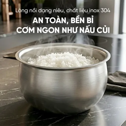 Lòng nồi inox 304 của nồi cơm điện cảm ứng SUNHOUSE SHD8857 1.5 lít