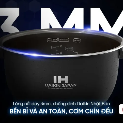 Lòng nồi dày 3 mm của nồi cơm điện SUNHOUSE SHD8858