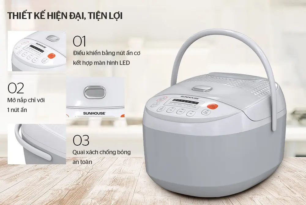 Nồi cơm điện SUNHOUSE SHD8906 - 860W, 1.8 lít - Ảnh 3