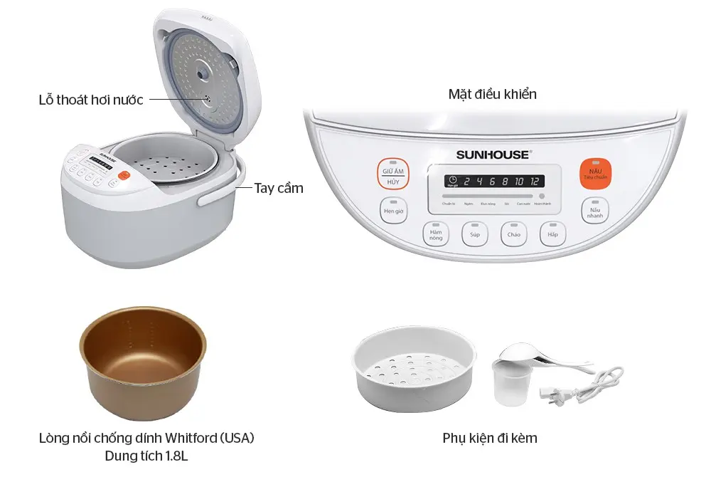 Nồi cơm điện SUNHOUSE SHD8906 - 860W, 1.8 lít - Ảnh 9