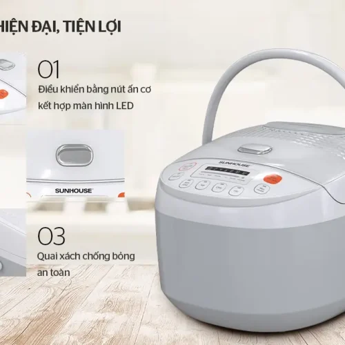 Nồi cơm điện SUNHOUSE SHD8906 với bảng điều khiển nút nhấn và quai xách