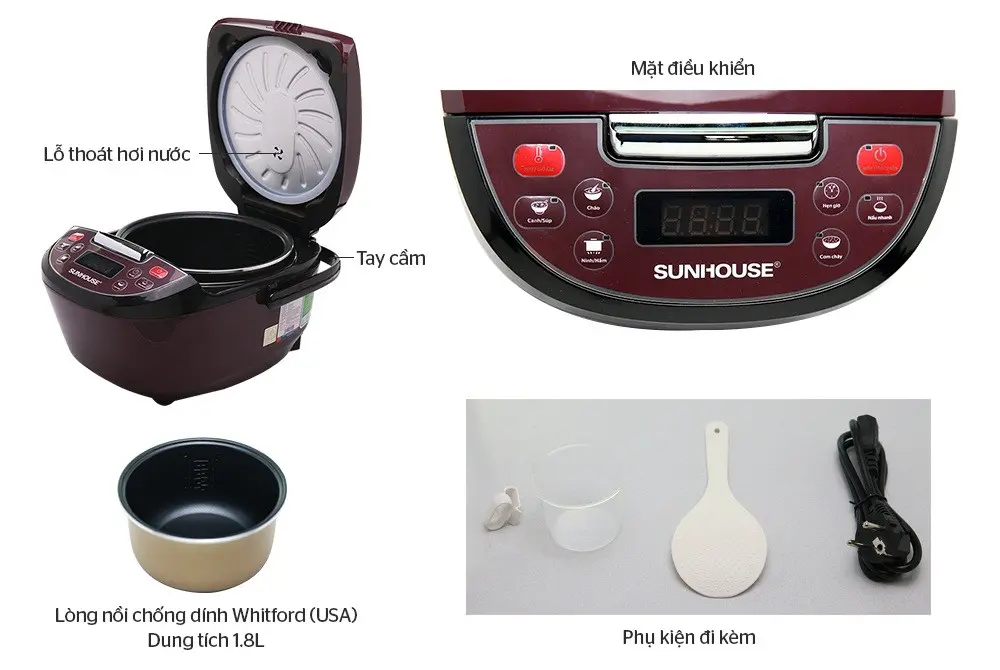 Nồi cơm điện SUNHOUSE SHD8909 - 700W, 1.8 lít - Ảnh 4