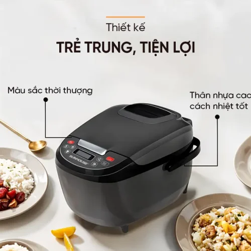 Nồi cơm điện SUNHOUSE SHD8909B thiết kế trẻ trung thân nhựa cách nhiệt