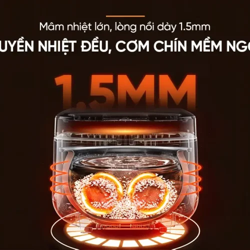 Minh họa lòng nồi dày 1.5 mm và mâm nhiệt của nồi cơm điện SUNHOUSE SHD8909B