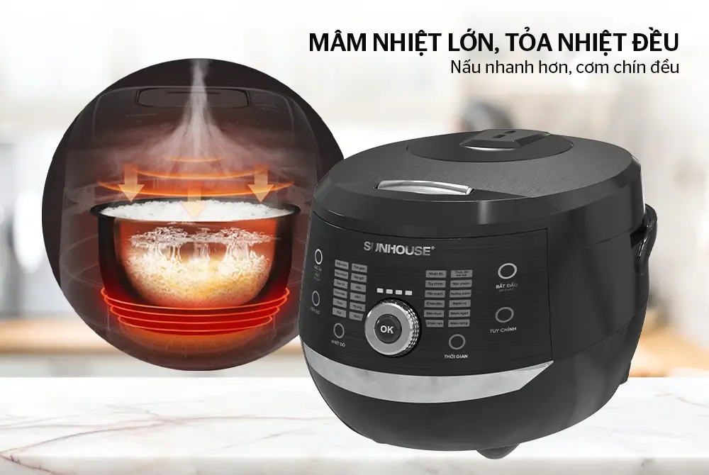 Mâm nhiệt lớn tỏa nhiệt đều của nồi cơm điện SUNHOUSE SHD8911 1.8 lít