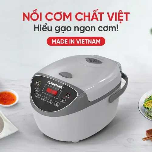 Nồi cơm điện SUNHOUSE SHD8912 1.8 lít màu xám nhìn góc 3/4 mặt trước