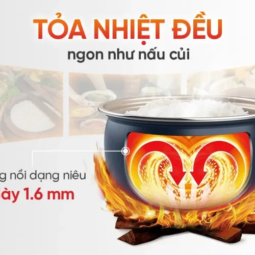 Minh họa lòng nồi niêu dày 1.6 mm của nồi cơm điện SUNHOUSE SHD8912