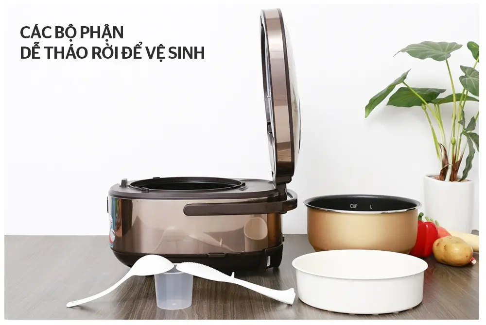 Nồi cơm điện SUNHOUSE SHD8915 với lòng nồi và phụ kiện tháo rời