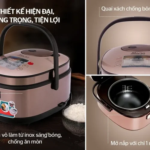 Nồi cơm điện SUNHOUSE SHD8915 màu hồng với quai xách chống bỏng, thân inox và lòng nồi bên trong