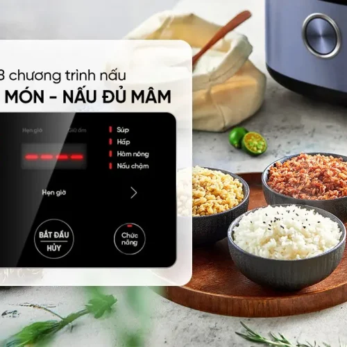 Bảng điều khiển cảm ứng 8 chương trình nấu của nồi cơm điện SUNHOUSE SHD8916