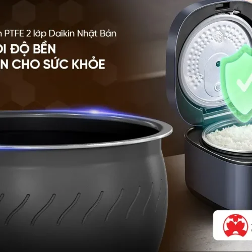 Lòng nồi chống dính PTFE 2 lớp của nồi cơm điện SUNHOUSE SHD8916
