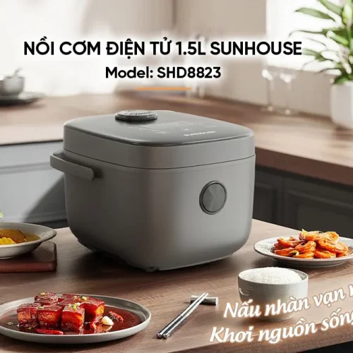 Nồi cơm điện tử SUNHOUSE SHD8823 1.5 lít cảm ứng màu xám