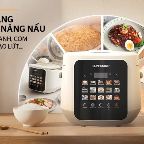 Nồi cơm điện tử SUNHOUSE SHD8925 màu kem, bảng điều khiển cảm ứng đa chức năng