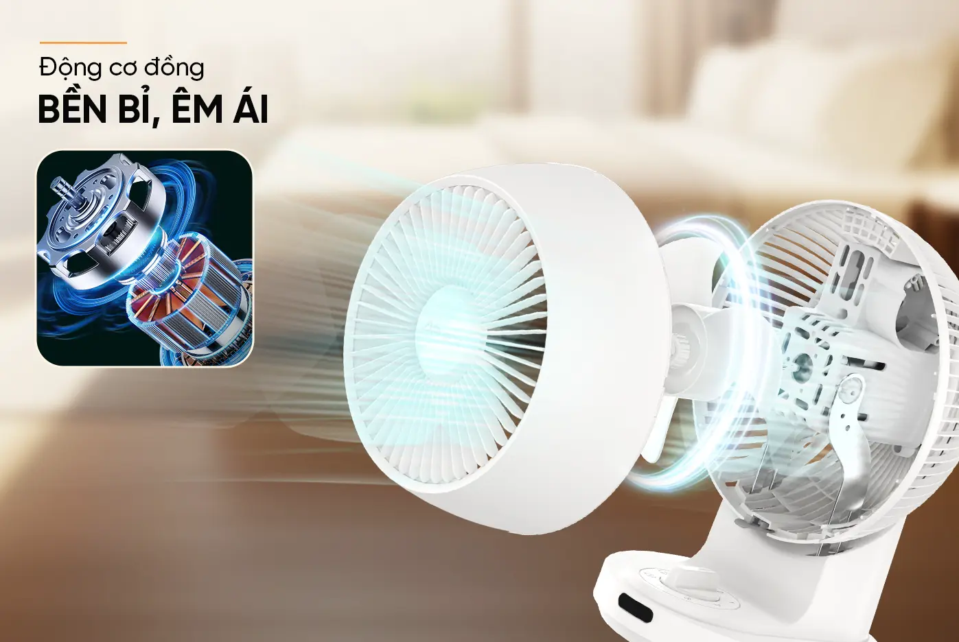 Cấu tạo động cơ bền bỉ, êm ái của quạt mini SUNHOUSE APF7310W