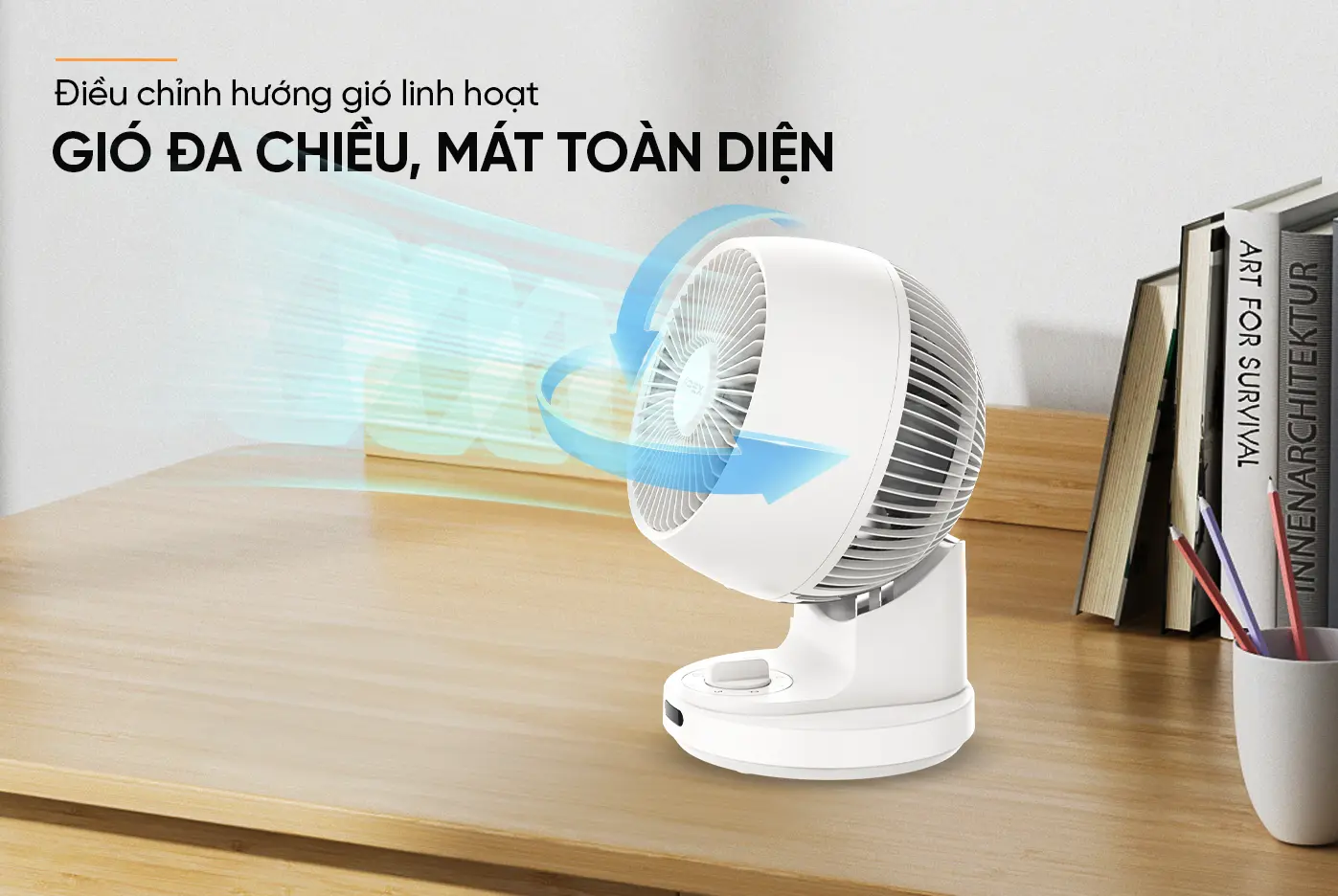 Quạt mini SUNHOUSE APF7310W điều chỉnh hướng gió linh hoạt, làm mát đa chiều