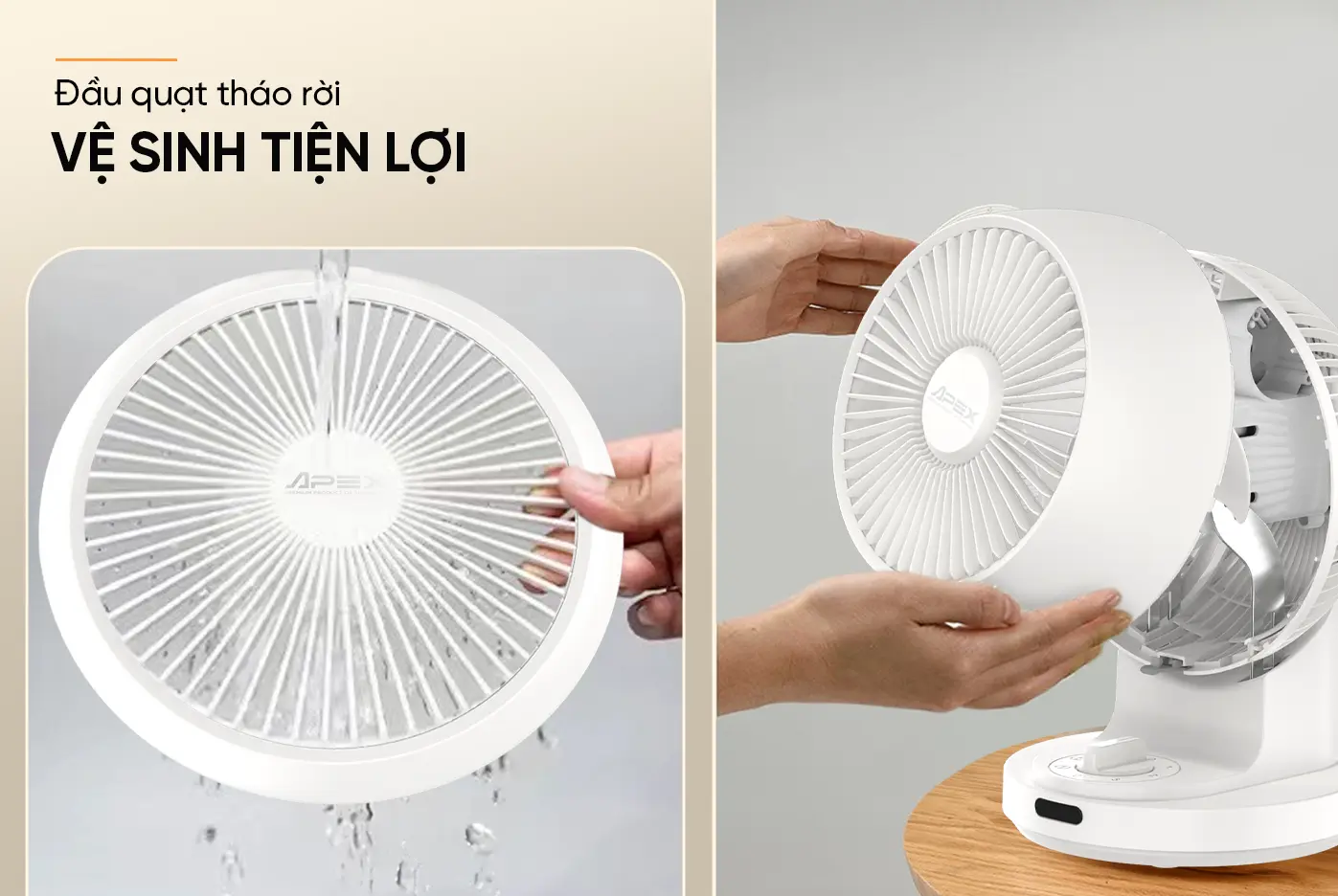 Lồng quạt tháo rời của quạt mini SUNHOUSE APF7310W 22W đang được vệ sinh