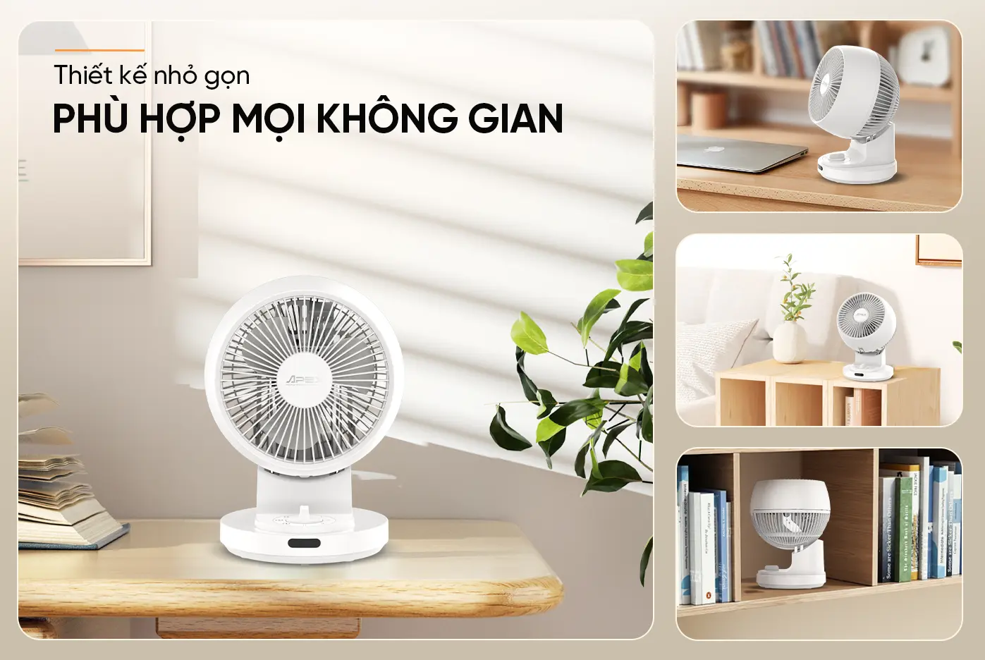 Quạt mini SUNHOUSE APF7310W thiết kế nhỏ gọn phù hợp nhiều không gian