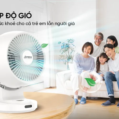 Quạt mini SUNHOUSE APF7316W với 10 cấp độ gió trong không gian phòng khách