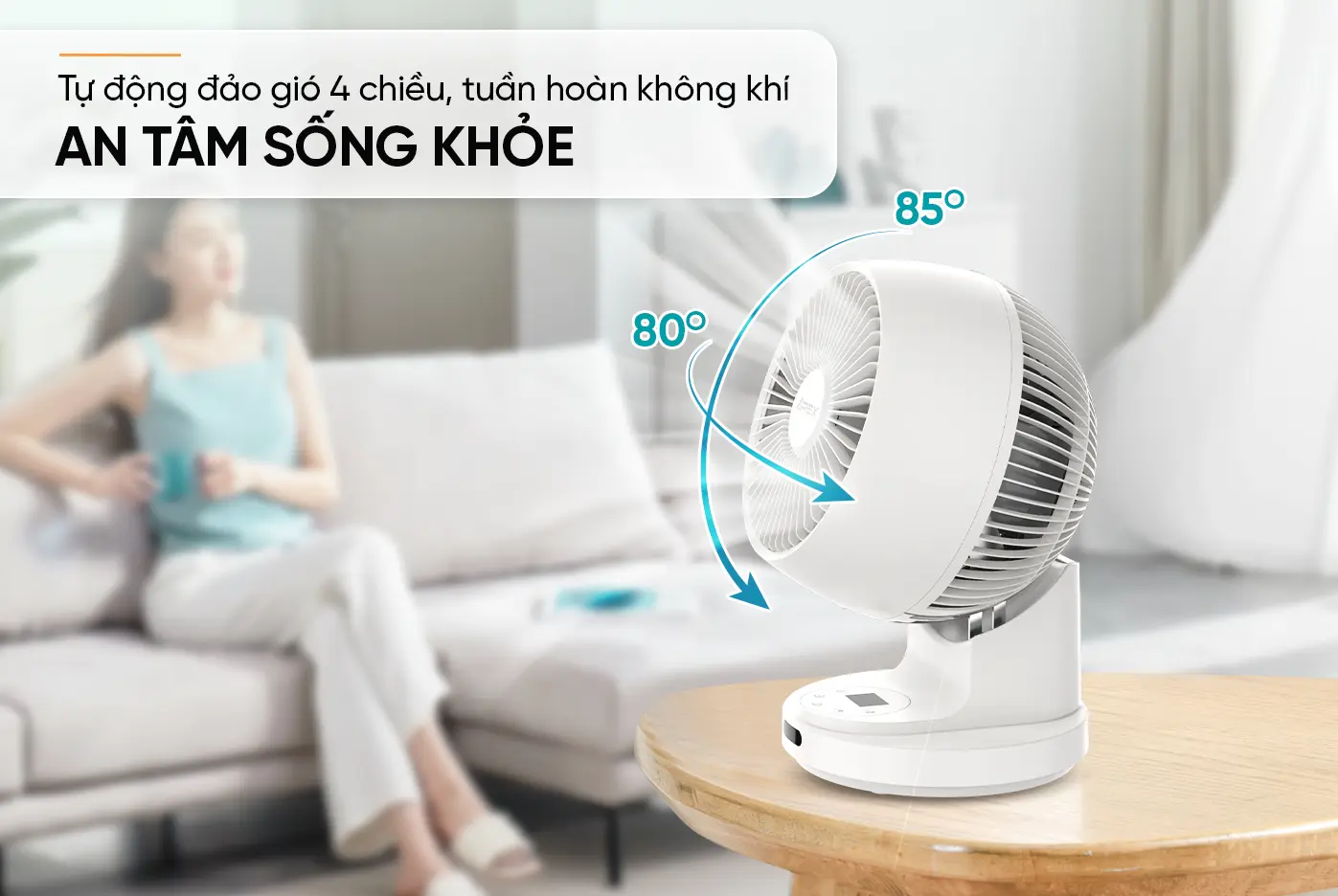 Quạt mini SUNHOUSE APF7316W đảo gió 4 chiều với góc điều chỉnh rộng