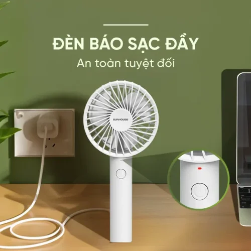 Quạt sạc SUNHOUSE SHD7109 mini 5W với đèn báo sạc đầy