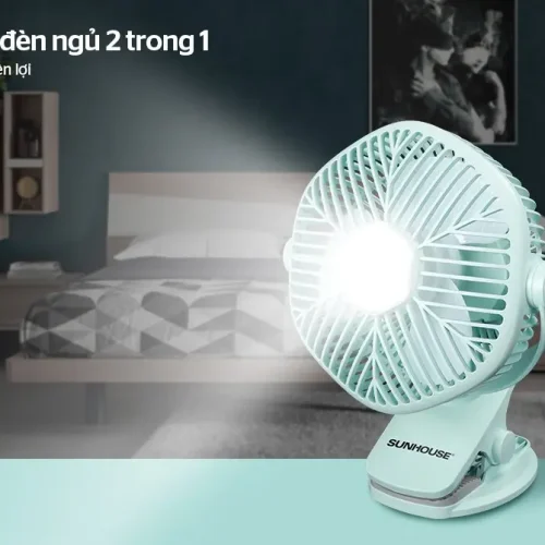 Quạt sạc SUNHOUSE SHD7111 mini 10W tích hợp đèn ngủ