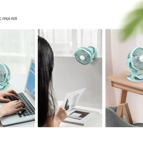 Quạt sạc SUNHOUSE SHD7111 mini màu xanh, sử dụng trên bàn làm việc và kẹp bàn