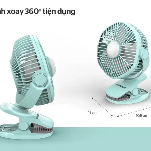 Quạt sạc SUNHOUSE SHD7111 xoay 360 độ với kẹp đế tiện dụng