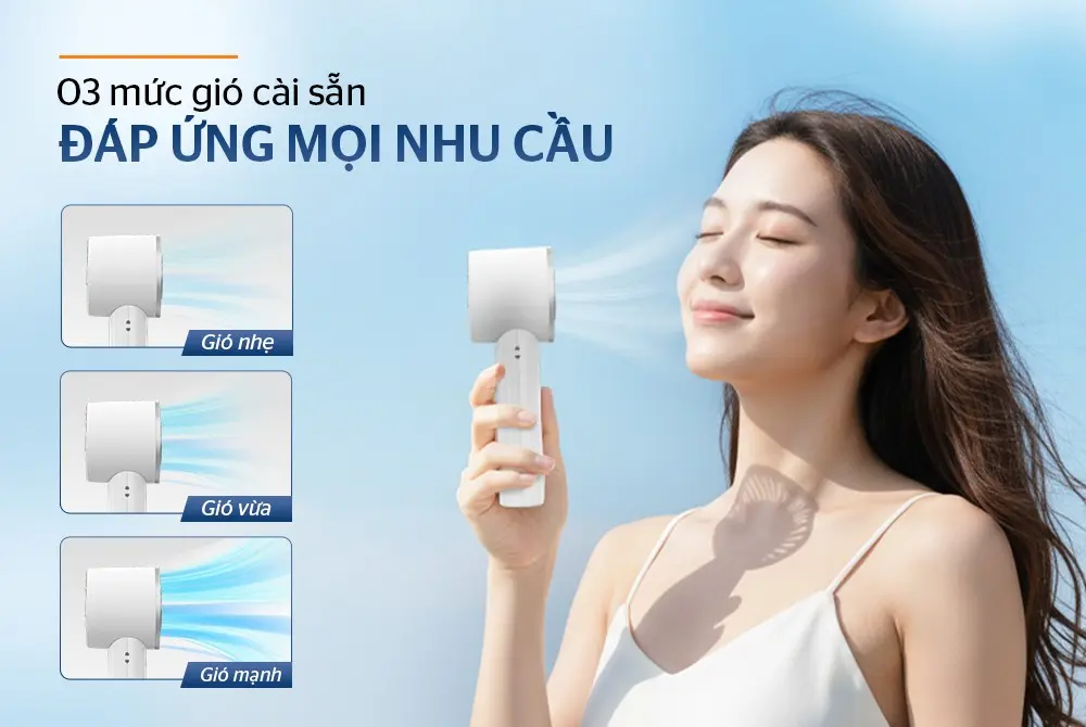 Quạt sạc SUNHOUSE SHD7113 7.4W mini với 3 mức gió cài sẵn