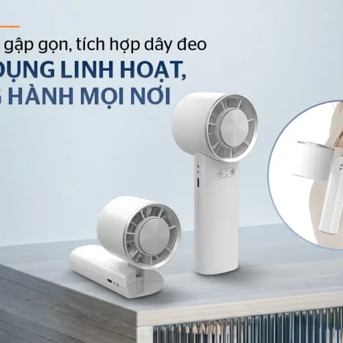 Quạt sạc SUNHOUSE SHD7113 7.4W mini với tay cầm gập gọn và dây đeo