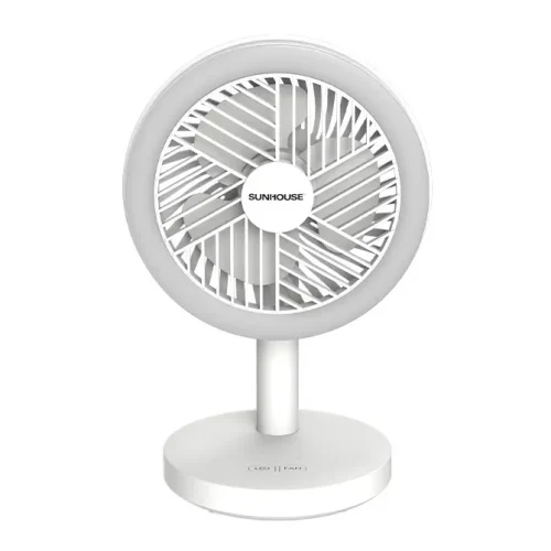 Quạt sạc SUNHOUSE SHD7114 12W mini màu trắng nhìn chính diện