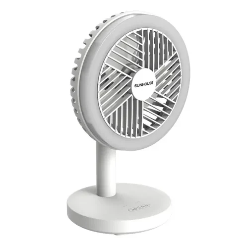 Quạt sạc SUNHOUSE SHD7114 mini 12W màu trắng góc nghiêng