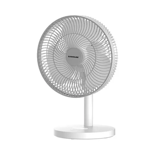 Quạt sạc SUNHOUSE SHD7115 15W chính diện với thân và đế màu trắng