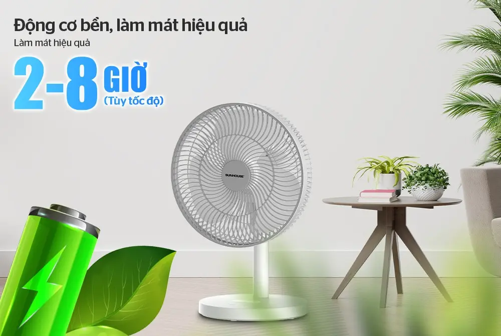 Quạt sạc SUNHOUSE SHD7115 15W làm mát từ 2 đến 8 giờ