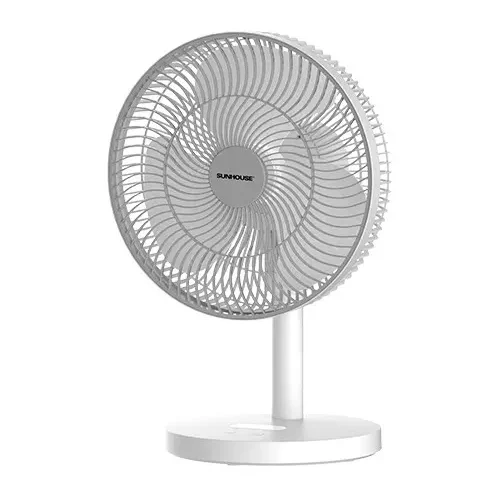 Quạt sạc SUNHOUSE SHD7115 15W góc nghiêng làm nổi bật lồng quạt màu trắng