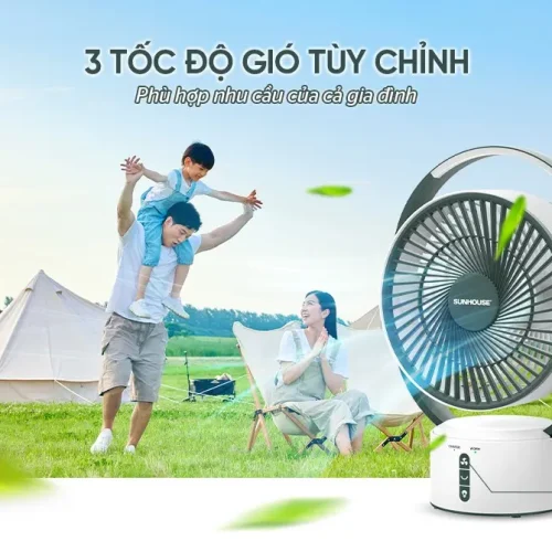 Quạt sạc SUNHOUSE SHD7116 25W với 3 tốc độ gió tùy chỉnh