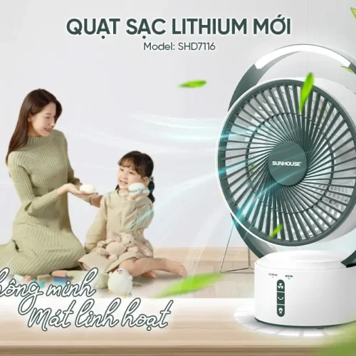 Quạt sạc SUNHOUSE SHD7116 25W lithium thiết kế linh hoạt