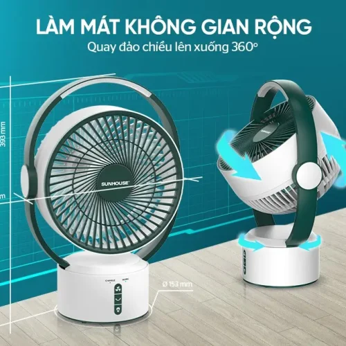 Quạt sạc SUNHOUSE SHD7116 25W quay đảo chiều làm mát không gian rộng