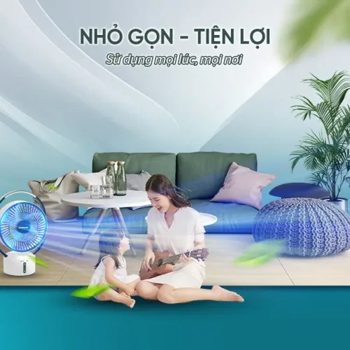 Quạt sạc SUNHOUSE SHD7116 25W nhỏ gọn sử dụng trong phòng
